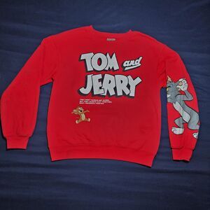 Vintage Tom And Jerry Red Crew Neck Pullover Sweatshirt Small Unisex